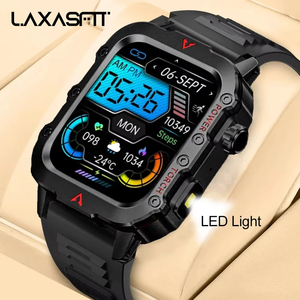 LAXASFIT New Outdoor Military Smartwatch Bluetooth Talking Smartwatch 1.73 Inch LED Sports Fitness Watch