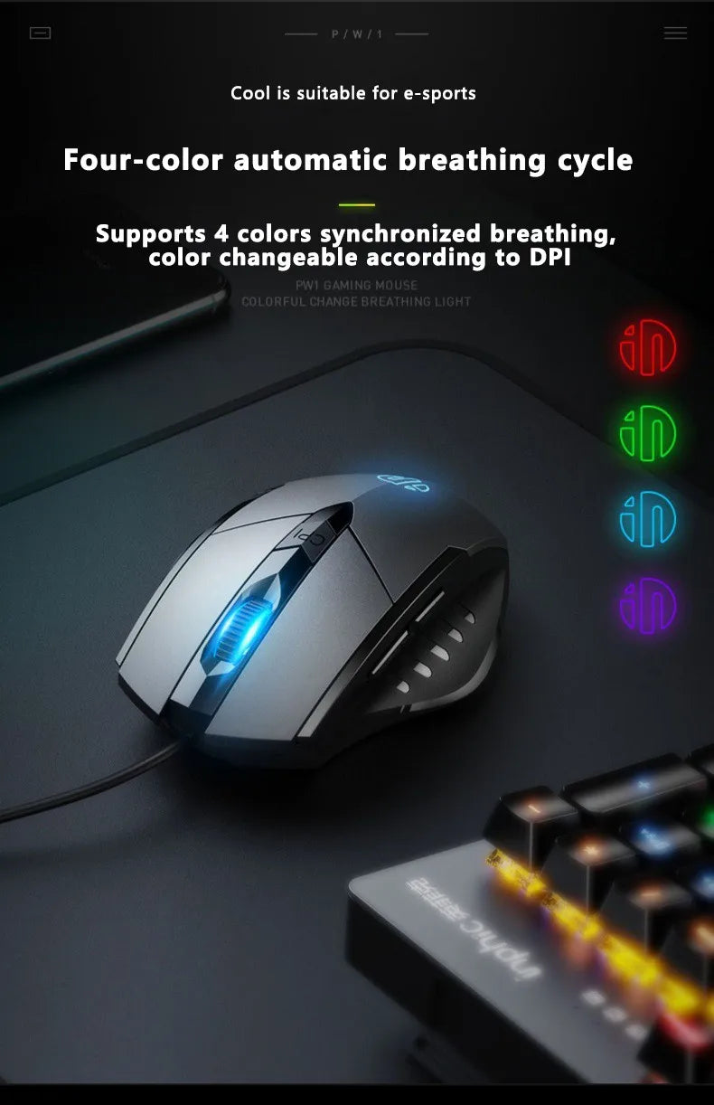Inphic W1 Wired Mouse Esports Gaming Mouse Silent Office Mouse Three keys and six keys are optional
