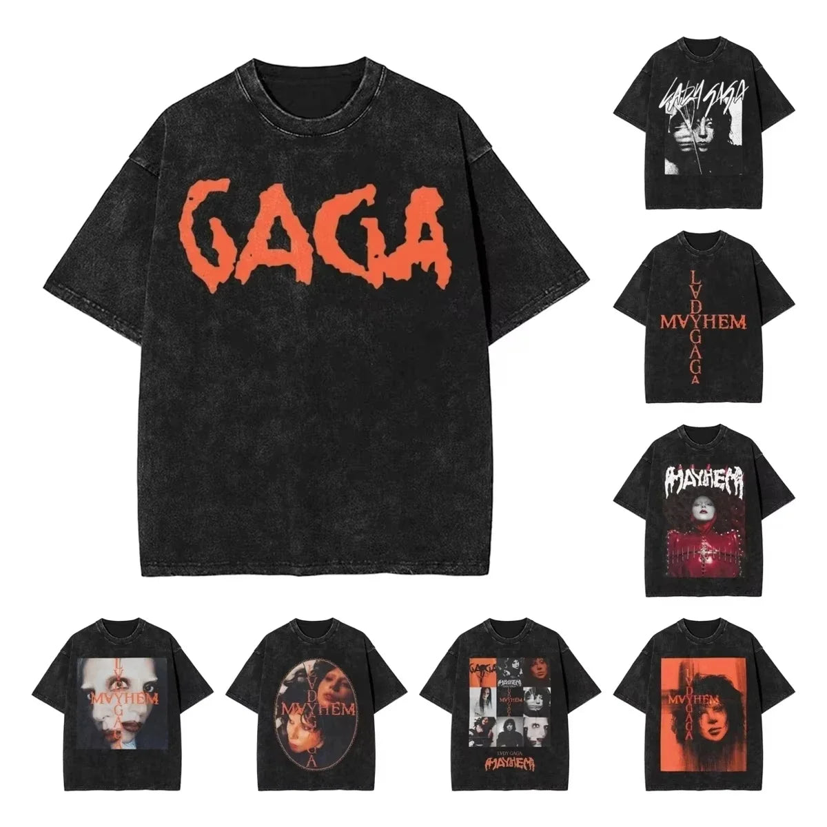 Washed T Shirts Lady Gaga Mayhem Hip Hop Retro Vintage High Street Streetwear Short Sleeve Print Tees Men's Women Tops Harajuku