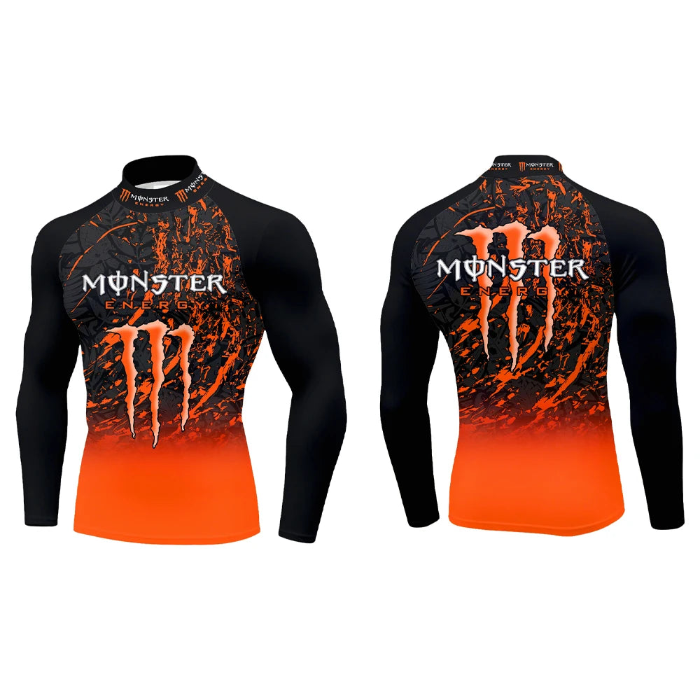 2025Monster Energy Men's Half High Neck Long Sleeve T-shirt Gradient Trend Cool Graffiti Street Vitality Personalized Fashion