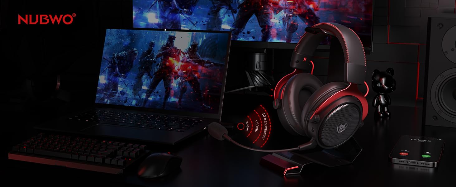 NUBWO Dual Gaming Headset 2.4G DongleUSB Bluetooth 5.3 Technology With Noise Canceling Microphone For PS5 PS4 PC Mobile Switch ﻿