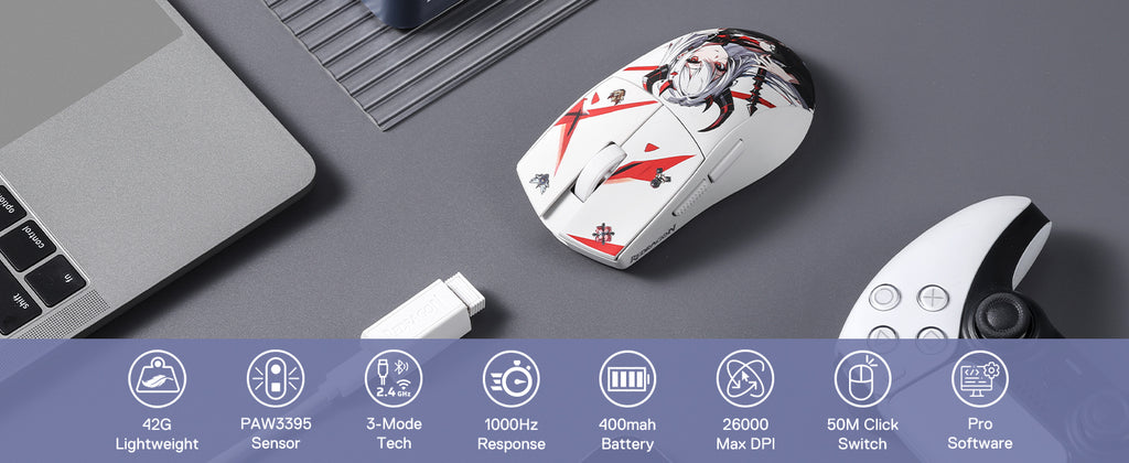 Redragon M916AK PRO 3-Mode Anime 42G Ultra-Light 26K DPI Full Programmable Buttons Gaming Mouse