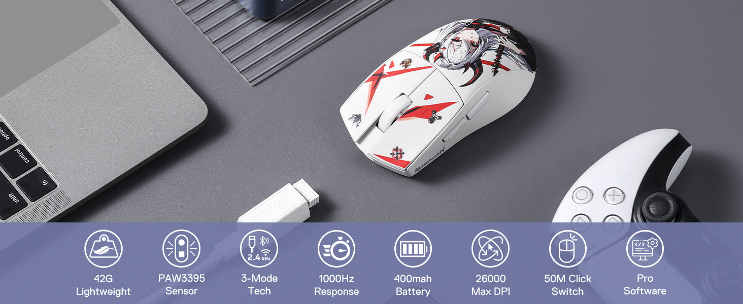 Redragon M916AK PRO 3-Mode Anime 42G Ultra-Light 26K DPI Full Programmable Buttons Gaming Mouse